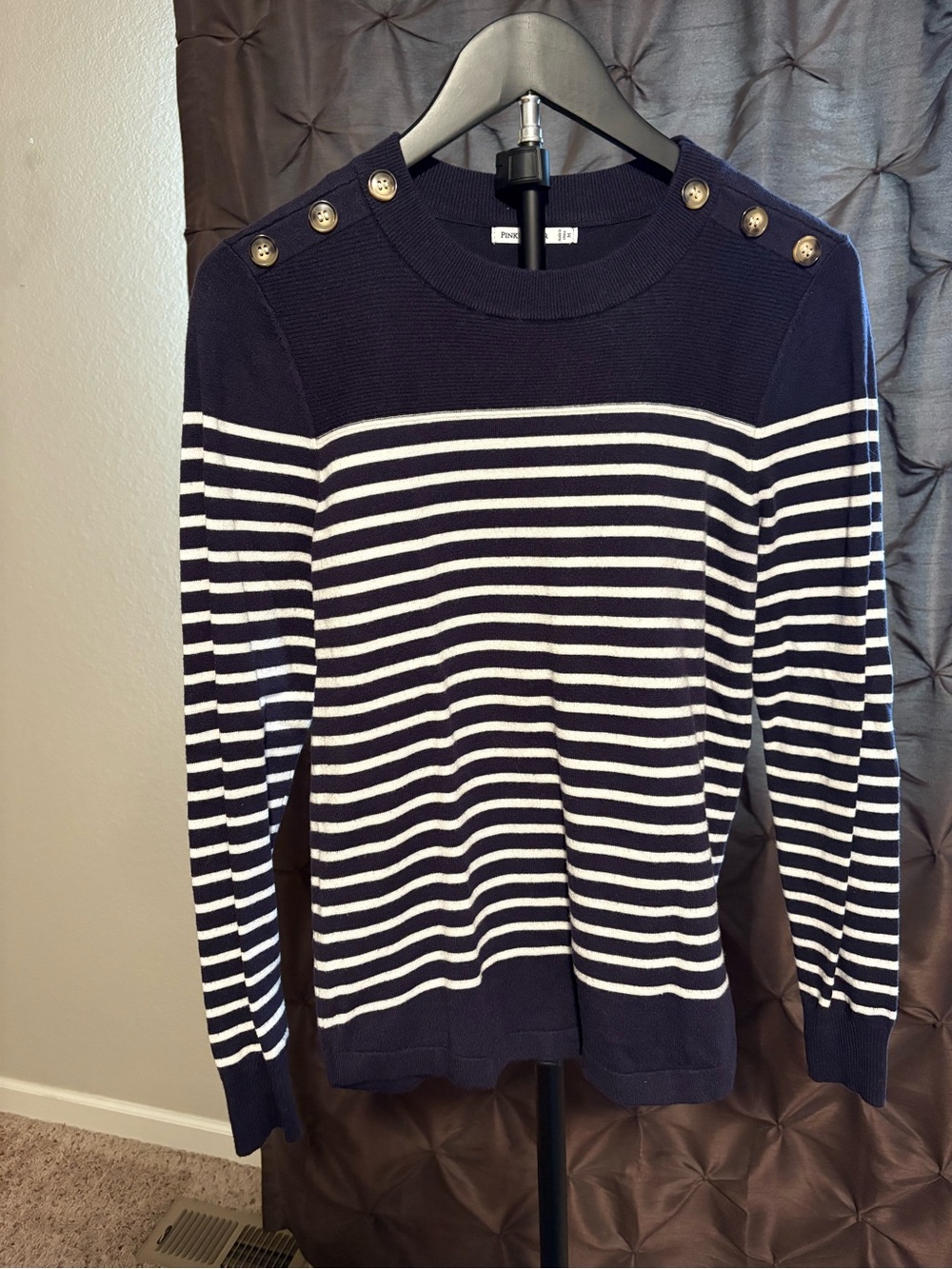 Pink Clover Navy Ribbed Knit Sweater